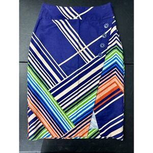 Postmark Anthropologie Striped Pencil Skirt Blue Multi Geometric Size 6